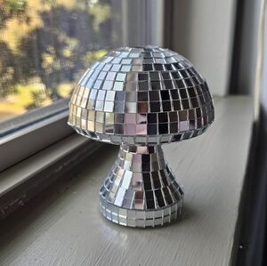 Silver Disco Mushroom Vase Pencil Holder Statue Home Decor